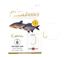 Крючки с поводками Fudo Sweat Corn Gold 6 0.16mm 70cm (10 шт.) (FHGDSH0036)