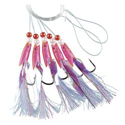 Морской монтаж Fladden Pink rubber with white feathers 5-hooks #1/0 (1201-1-0)